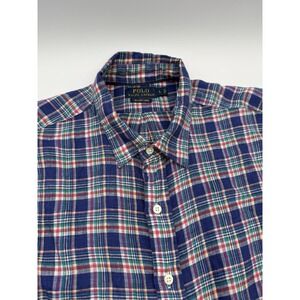 Ralph Lauren Shirt Mens Large Sea Soft Linen Madras Plaid Button Up Short Sleeve